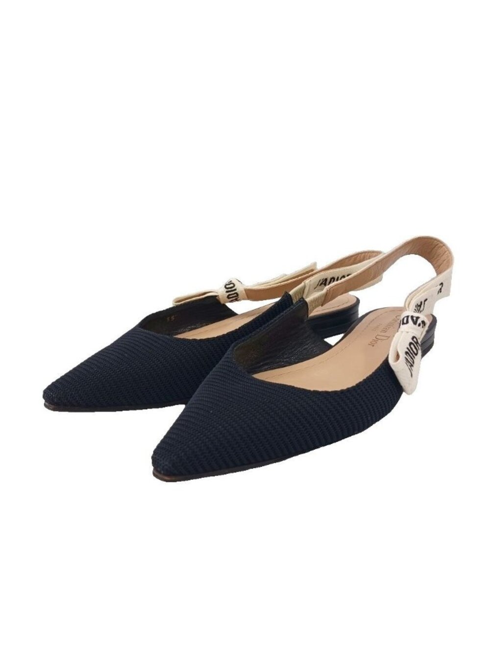 Dior Pumps Pointed Toe Slingback Leather Black White Heels